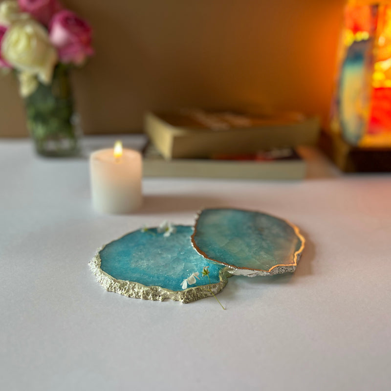 Coaster - Byrona Handcrafted Crystal Agate Coaster (Turquoise) - Set Of Two