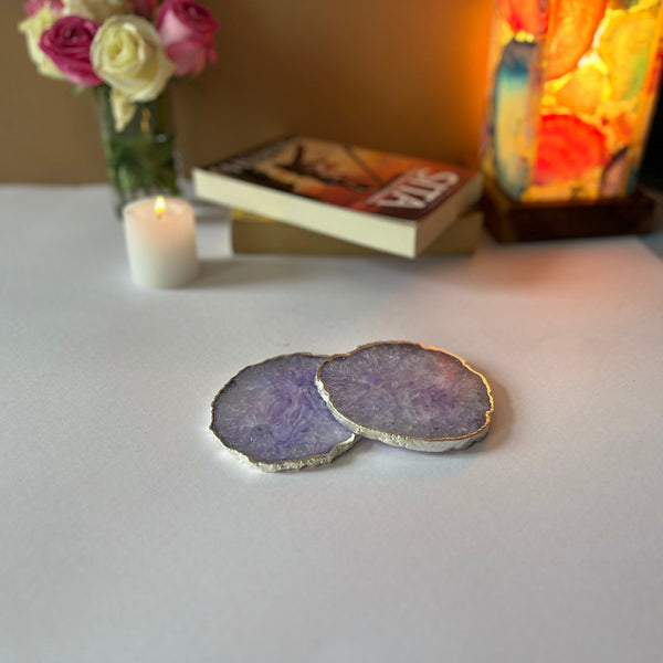 Coaster - Byrona Handcrafted Crystal Agate Coaster (Purple) - Set Of Two