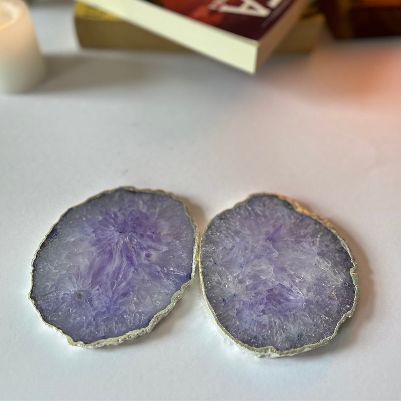 Coaster - Byrona Handcrafted Crystal Agate Coaster (Purple) - Set Of Two