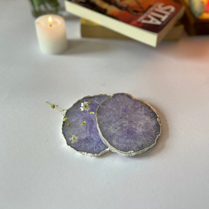 Coaster - Byrona Handcrafted Crystal Agate Coaster (Purple) - Set Of Two