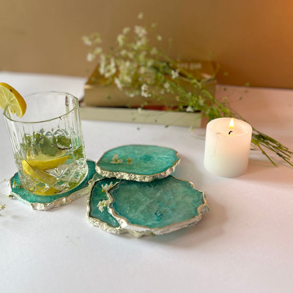 Coaster - Silasa Handcrafted Crystal Agate Coaster (Green) - Set Of Four