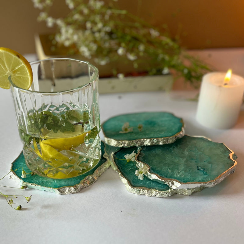 Coaster - Silasa Handcrafted Crystal Agate Coaster (Green) - Set Of Four