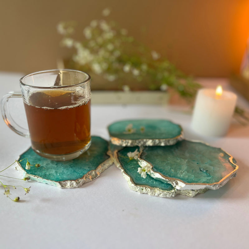 Coaster - Silasa Handcrafted Crystal Agate Coaster (Green) - Set Of Four