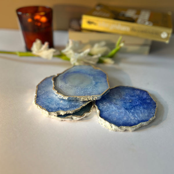 Coaster - Silasa Handcrafted Crystal Agate Coaster (Blue) - Set Of Four