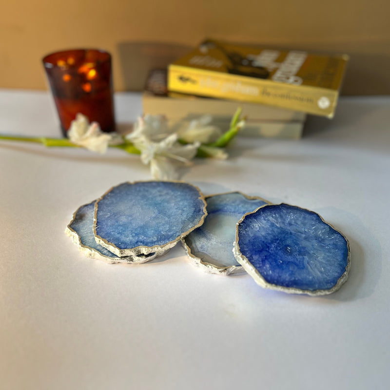 Coaster - Silasa Handcrafted Crystal Agate Coaster (Blue) - Set Of Four