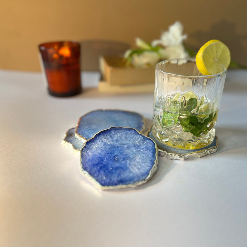 Coaster - Silasa Handcrafted Crystal Agate Coaster (Blue) - Set Of Four