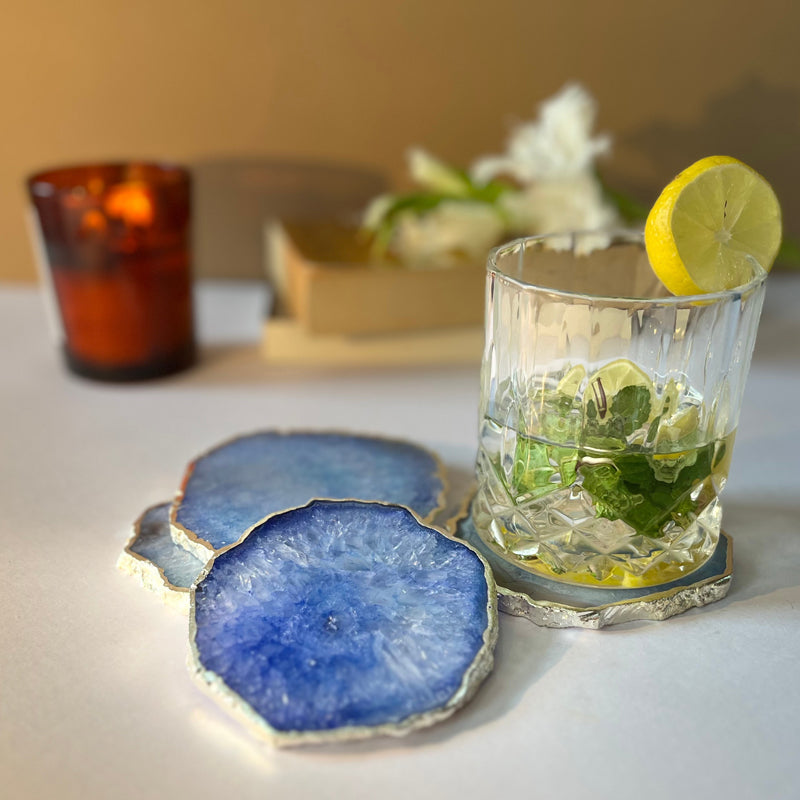 Coaster - Silasa Handcrafted Crystal Agate Coaster (Blue) - Set Of Four