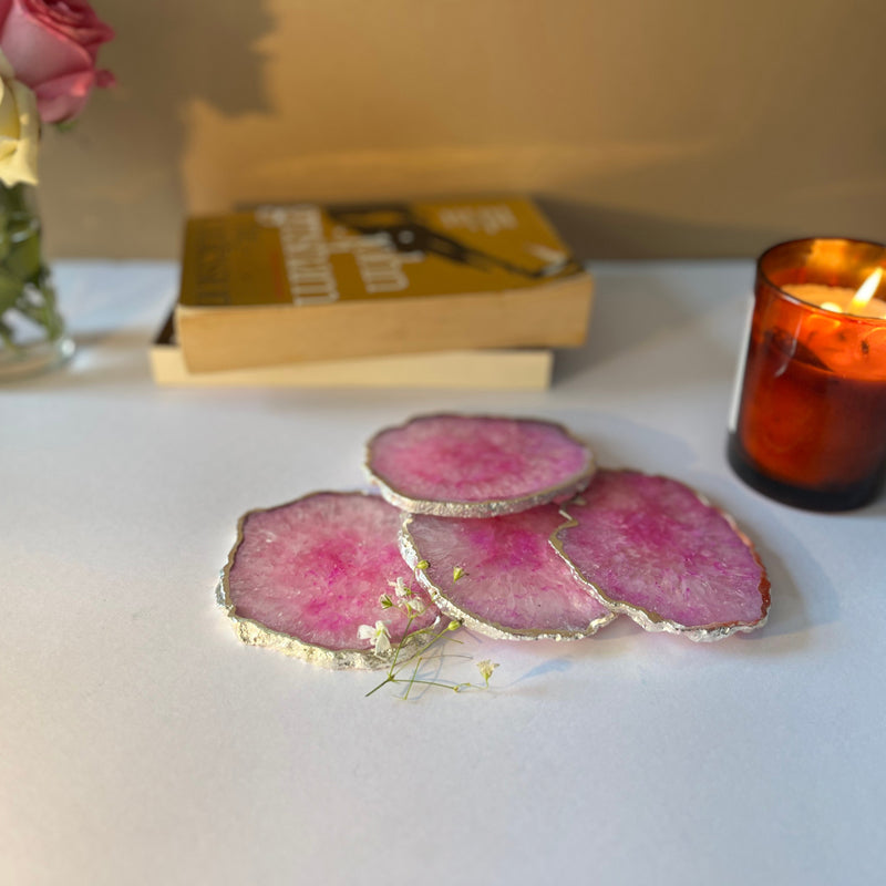 Coaster - Silasa Handcrafted Crystal Agate Coaster (Pink) - Set Of Four