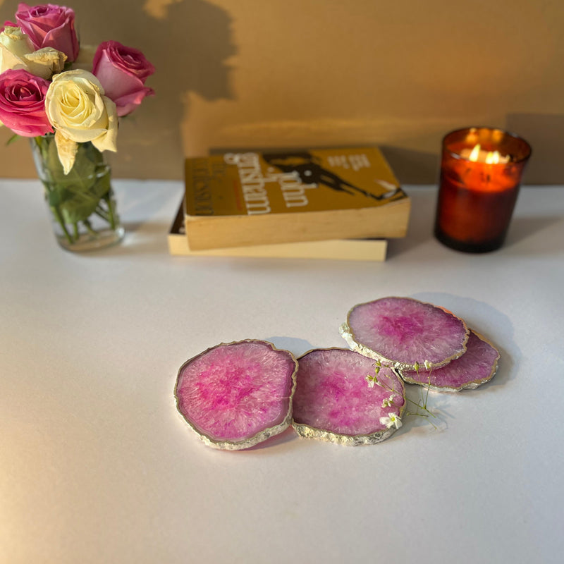 Coaster - Silasa Handcrafted Crystal Agate Coaster (Pink) - Set Of Four