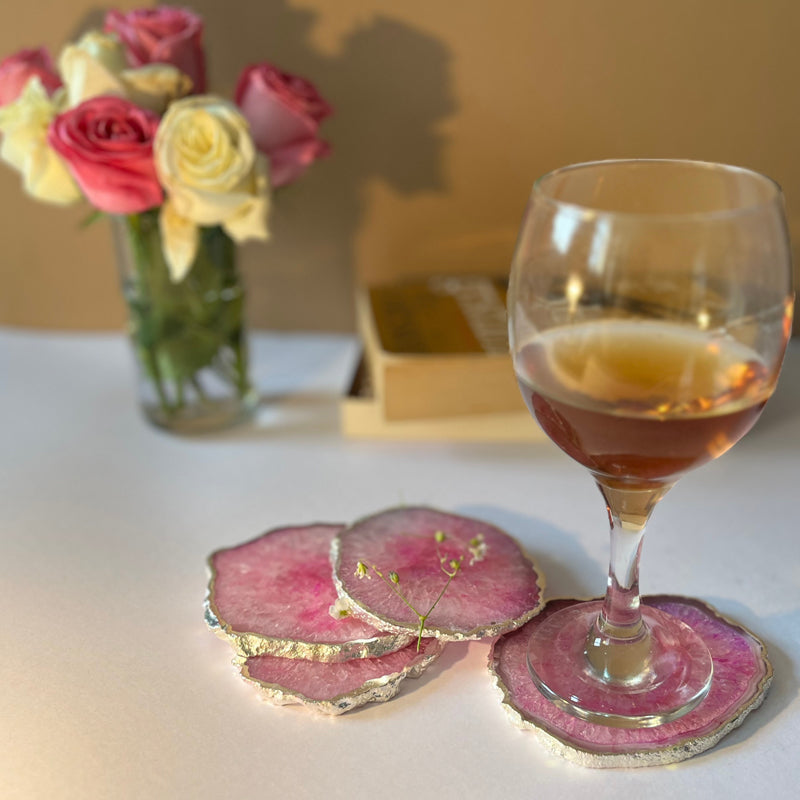 Coaster - Silasa Handcrafted Crystal Agate Coaster (Pink) - Set Of Four