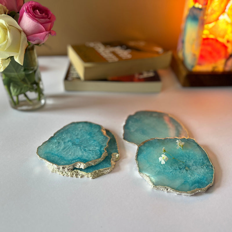 Coaster - Silasa Handcrafted Crystal Agate Coaster (Turquoise) - Set Of Four