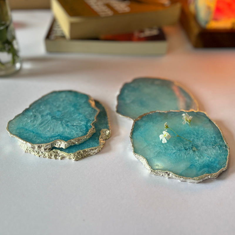 Coaster - Silasa Handcrafted Crystal Agate Coaster (Turquoise) - Set Of Four