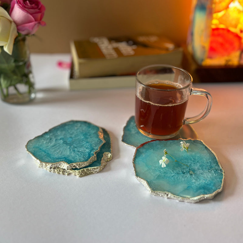 Coaster - Silasa Handcrafted Crystal Agate Coaster (Turquoise) - Set Of Four