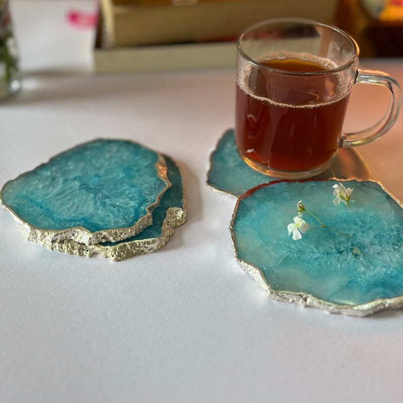 Coaster - Silasa Handcrafted Crystal Agate Coaster (Turquoise) - Set Of Four