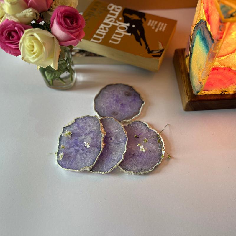 Coaster - Silasa Handcrafted Crystal Agate Coaster (Purple) - Set Of Four