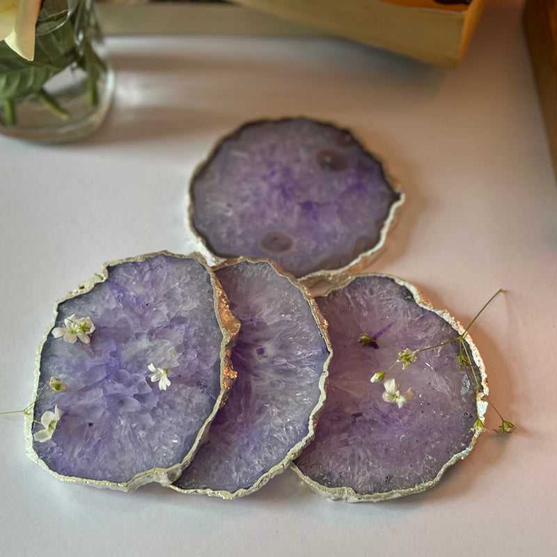 Coaster - Silasa Handcrafted Crystal Agate Coaster (Purple) - Set Of Four