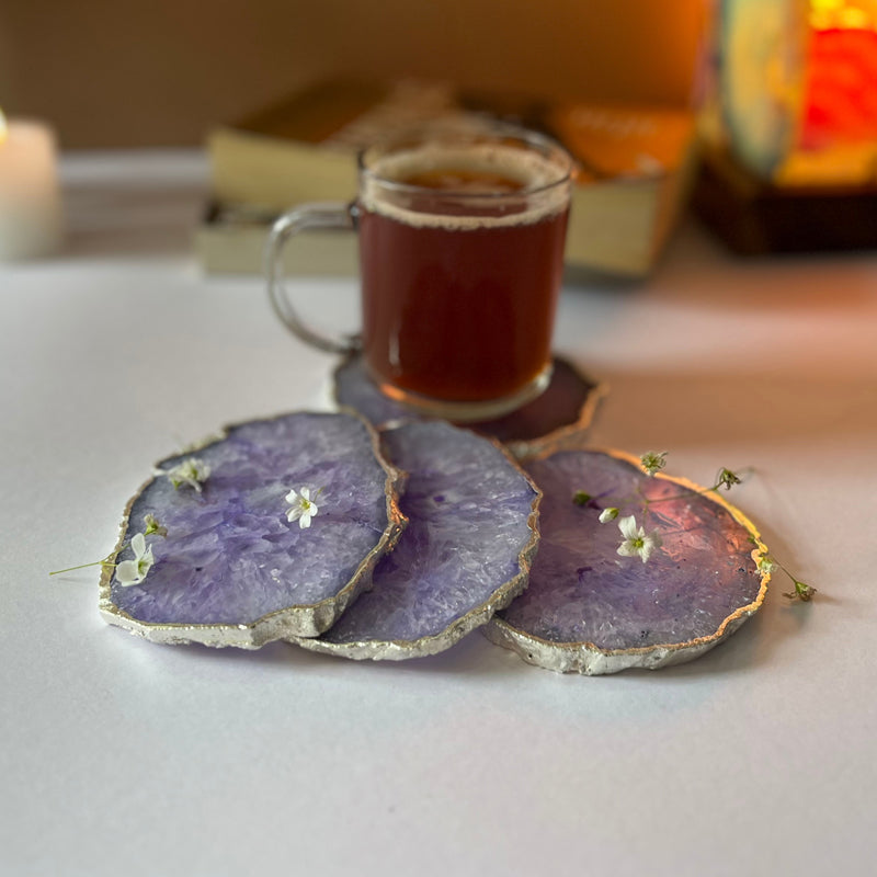 Buy Silasa Handcrafted Crystal Agate Coaster (Purple) - Set Of Four Coasters from Vaaree