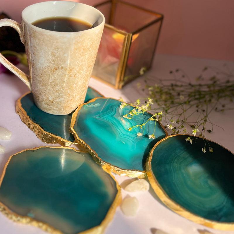 Buy Candra Handcrafted Brazilian Agate Coaster (Green) - Set Of Four Coasters from Vaaree