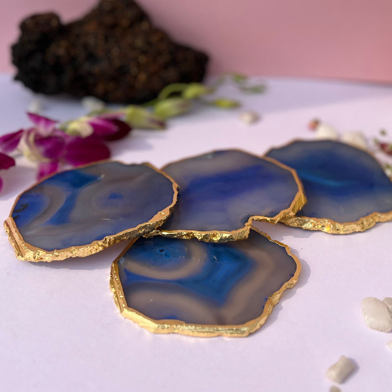 Coaster - Candra Handcrafted Brazilian Agate Coaster (Blue) - Set Of Four