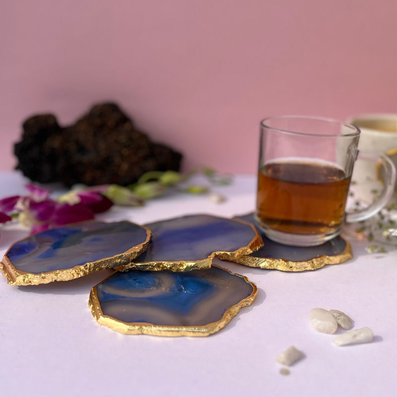 Coaster - Candra Handcrafted Brazilian Agate Coaster (Blue) - Set Of Four