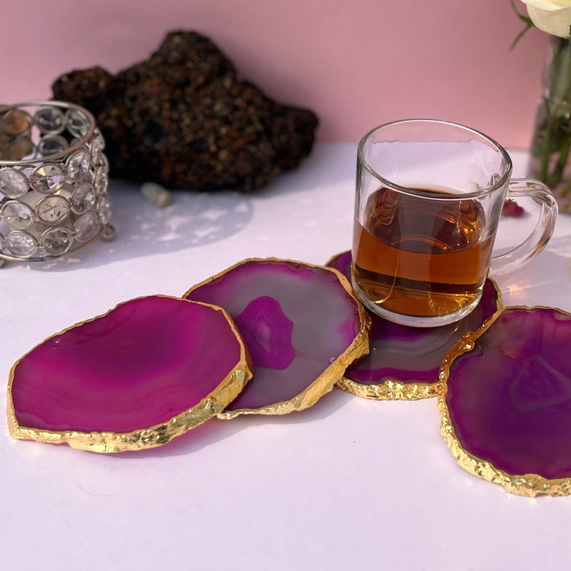 Buy Candra Handcrafted Brazilian Agate Coaster (Pink) - Set Of Four Coasters from Vaaree