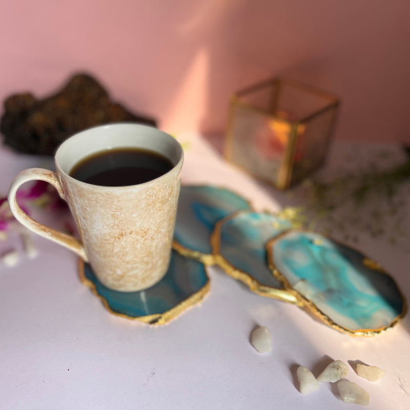 Buy Candra Handcrafted Brazilian Agate Coaster (Turquoise) - Set Of Two Coasters from Vaaree