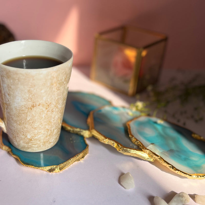 Buy Candra Handcrafted Brazilian Agate Coaster (Turqouise) - Set Of Four Coasters from Vaaree