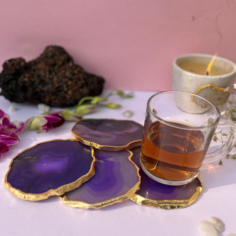 Buy Candra Handcrafted Brazilian Agate Coaster (Purple) - Set Of Four Coasters from Vaaree