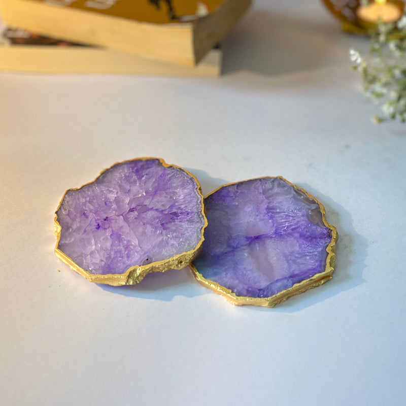 Buy Celeste Handcrafted Crystal Agate Coaster (Purple) - Set Of Two Coasters from Vaaree