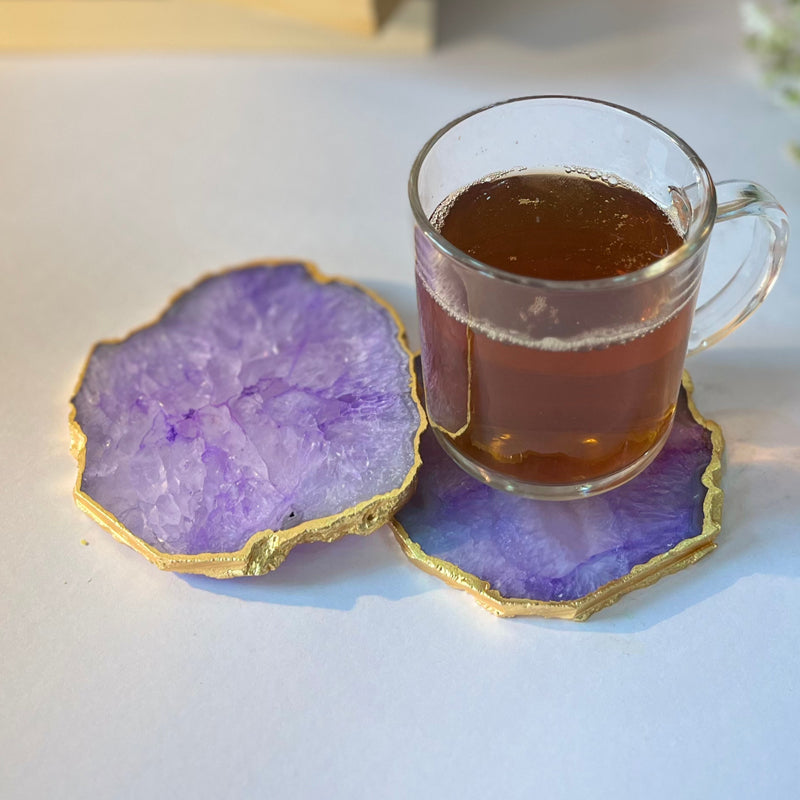 Buy Celeste Handcrafted Crystal Agate Coaster (Purple) - Set Of Two Coasters from Vaaree