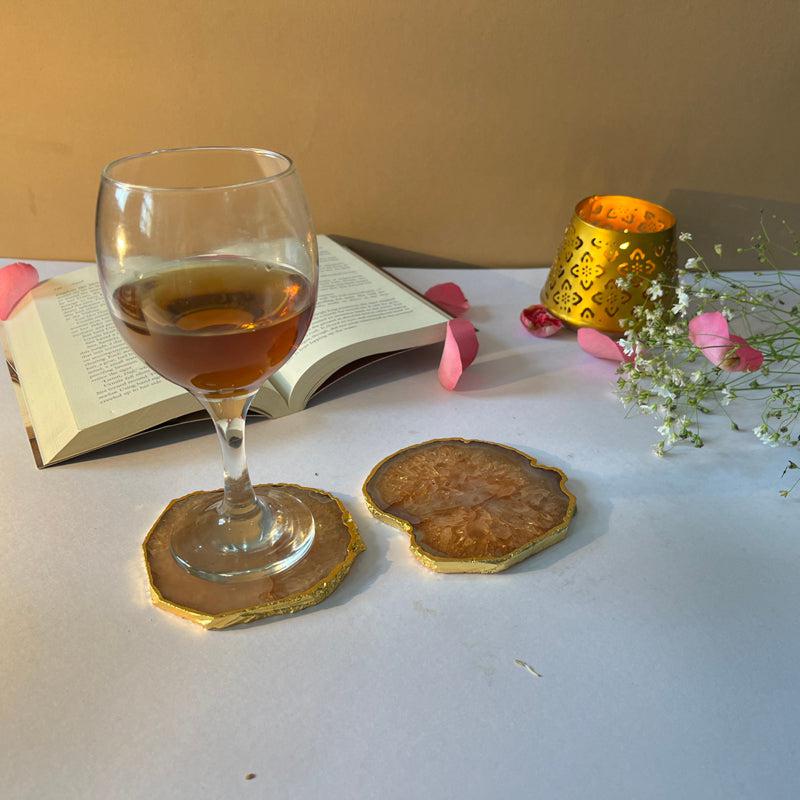 Buy Celeste Handcrafted Crystal Agate Coaster (Brown) - Set Of Two Coasters from Vaaree