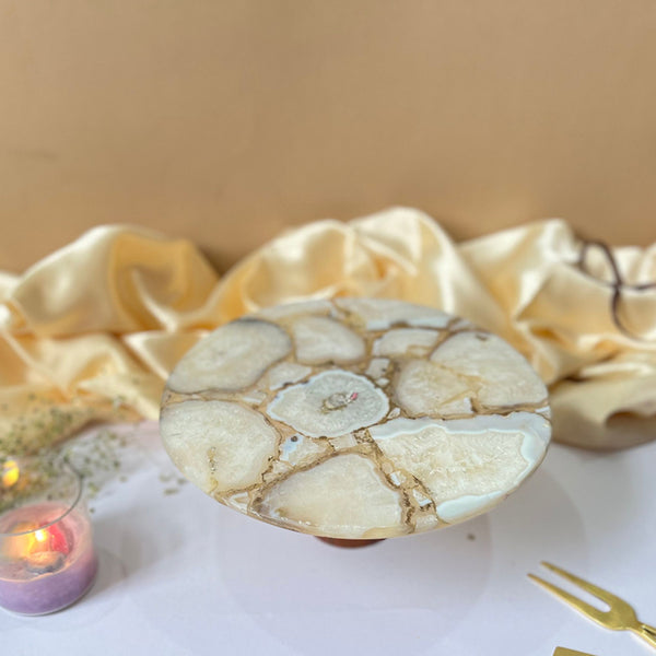 Cake Stand - Emora Handcrafted Agate Cake Stand - White