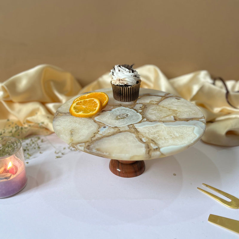 Cake Stand - Emora Handcrafted Agate Cake Stand - White