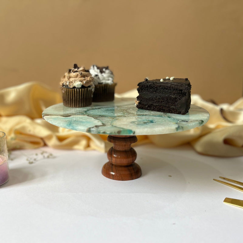 Cake Stand - Emora Handcrafted Agate Cake Stand - Turquoise