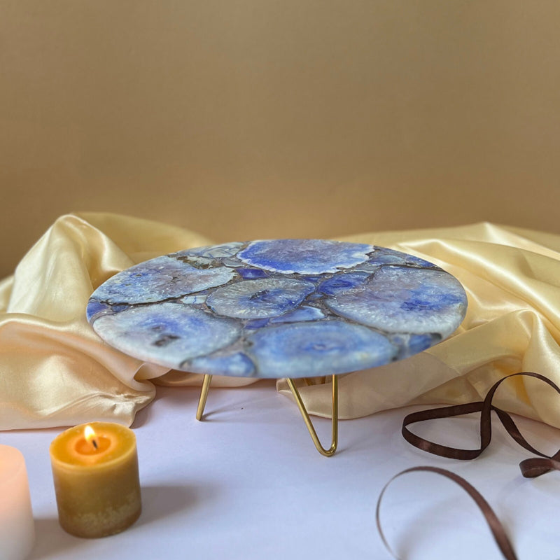 Cake Stand - Myrla Handcrafted Agate Cake Stand - Blue