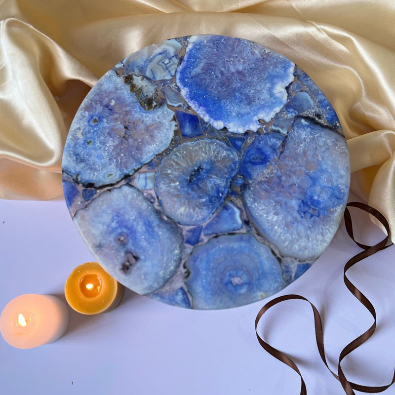 Cake Stand - Myrla Handcrafted Agate Cake Stand - Blue