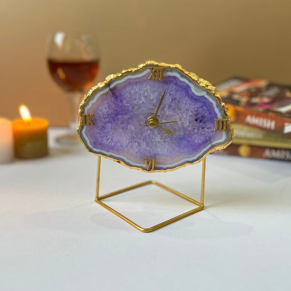 Table Clock - Silvi Handcrafted Agate Table Clock - Purple