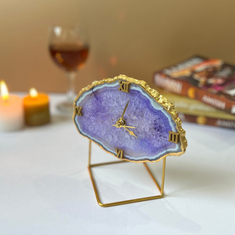 Buy Silvi Handcrafted Agate Table Clock - Purple Table Clock from Vaaree