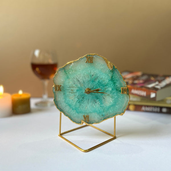 Table Clock - Silvi Handcrafted Agate Table Clock - Green