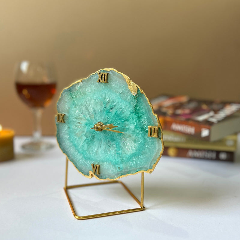 Table Clock - Silvi Handcrafted Agate Table Clock - Green