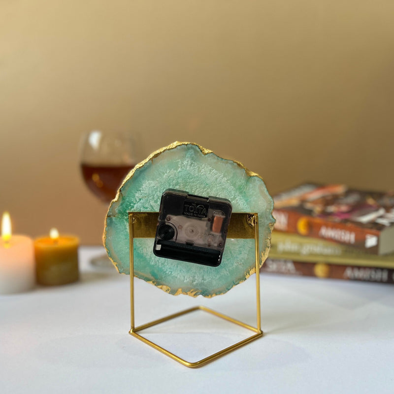 Table Clock - Silvi Handcrafted Agate Table Clock - Green