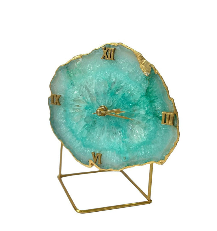 Table Clock - Silvi Handcrafted Agate Table Clock - Green