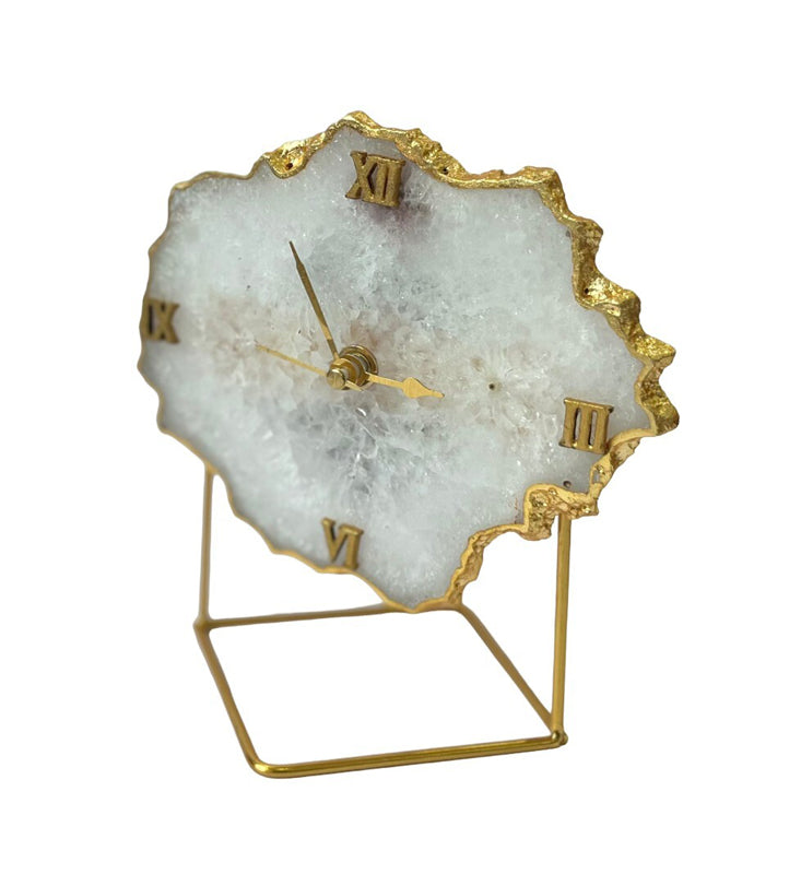 Table Clock - Silvi Handcrafted Agate Table Clock - White