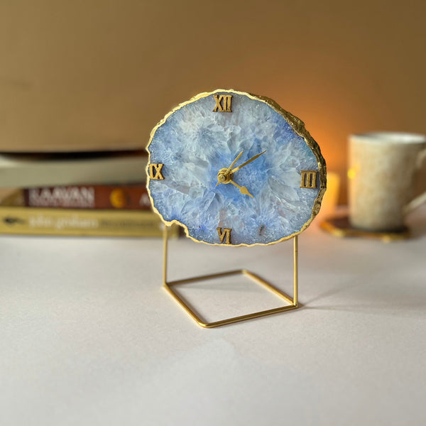 Table Clock - Lumos Handcrafted Agate Table Clock - Blue