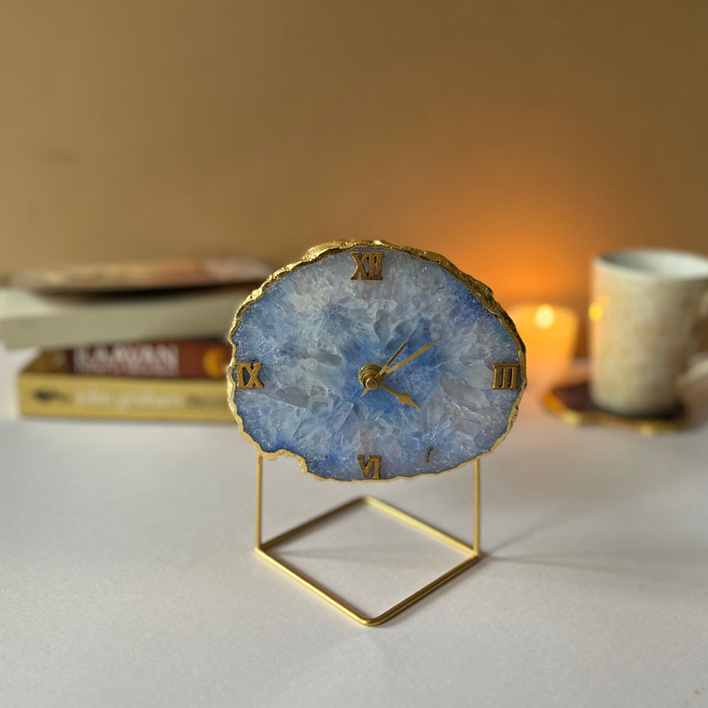 Buy Lumos Handcrafted Agate Table Clock - Blue Table Clock from Vaaree