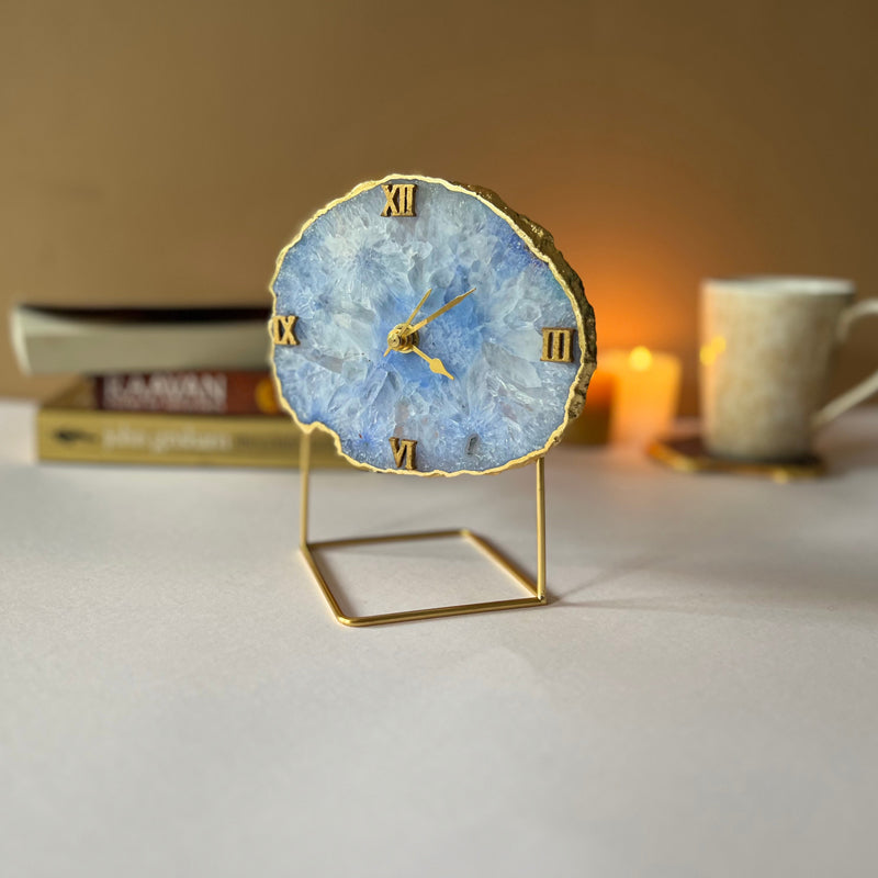 Buy Lumos Handcrafted Agate Table Clock - Blue Table Clock from Vaaree