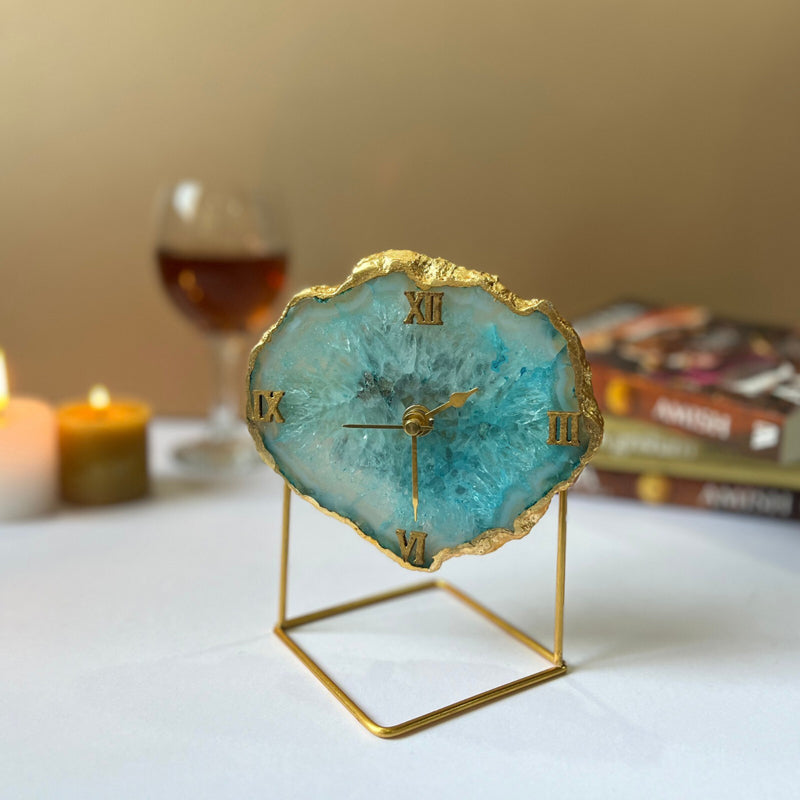 Table Clock - Lumos Handcrafted Agate Table Clock - Turquoise