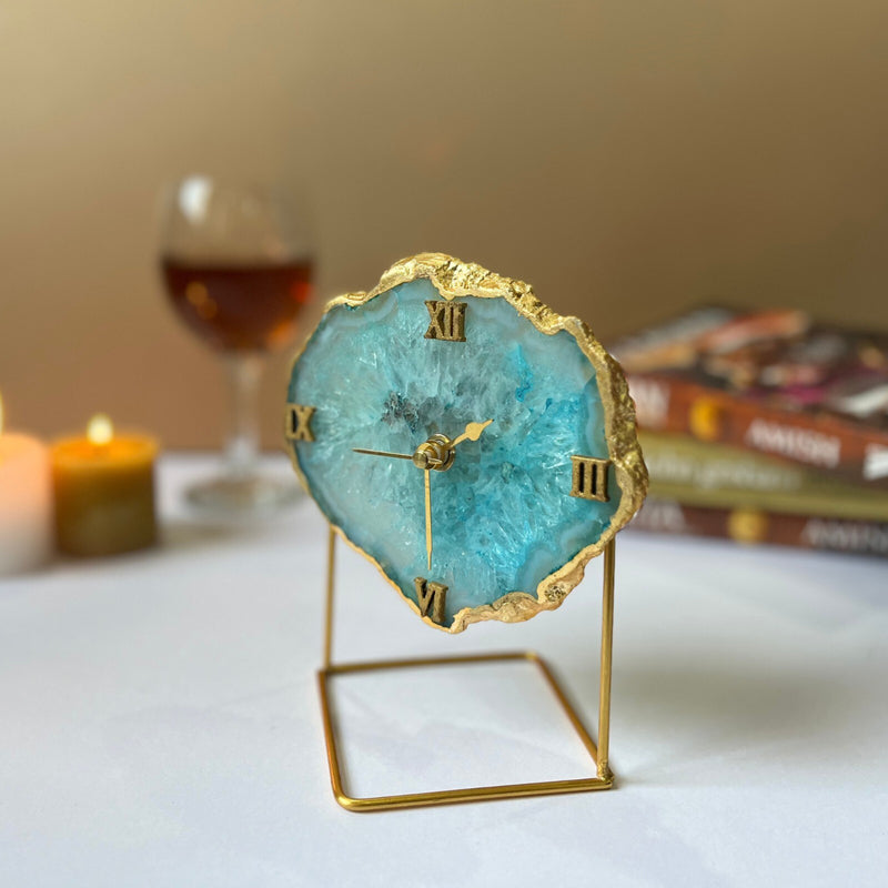 Table Clock - Lumos Handcrafted Agate Table Clock - Turquoise