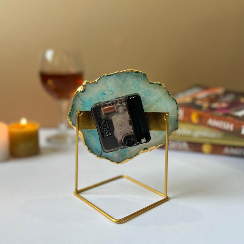 Table Clock - Lumos Handcrafted Agate Table Clock - Turquoise