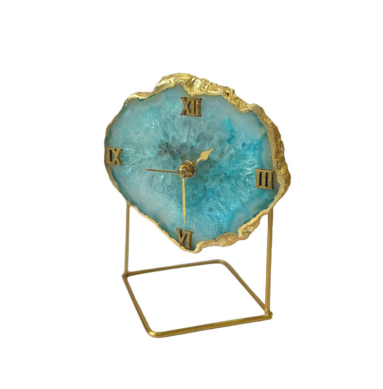 Table Clock - Lumos Handcrafted Agate Table Clock - Turquoise